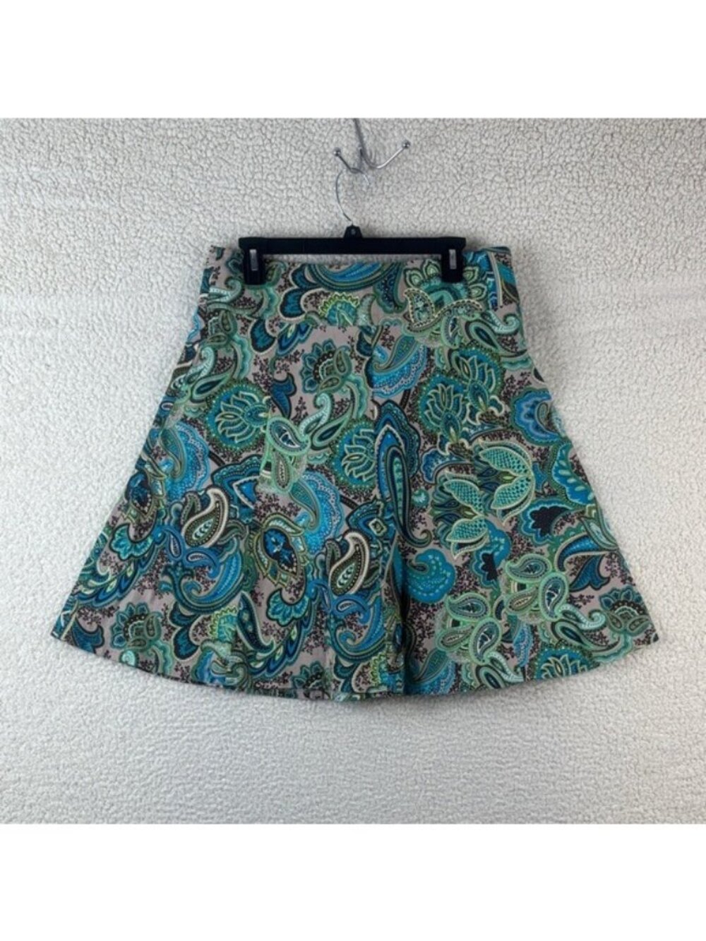 Mixit Womens Blue Green Paisley Stretch Cotton Blend A-Line Mini Skirt Size 10